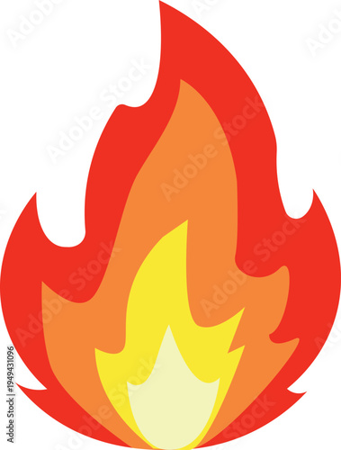 A vibrant fire flame on a white background
