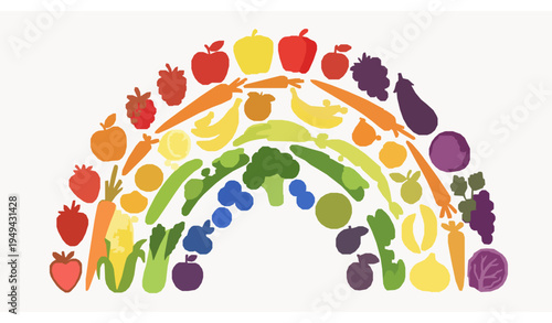 Whimsical Fruits and Vegetables Rainbow Vector Illustration for Healthy Lifestyle