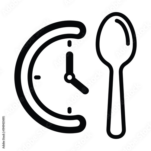 Clock and Spoon Icon - Meal Time Schedule Concept