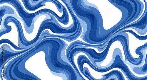 Abstract Swirling Blue Paint and White Liquid Art Background