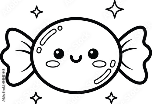 Cute Kawaii Candy Coloring Page for Kids Cartoon Sweet Treat Line Art