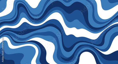 Abstract Swirls in Blue and White Wavy Ocean Pattern