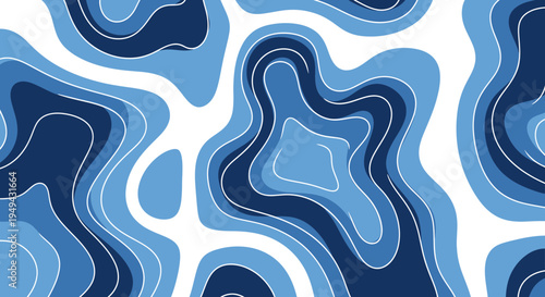 Abstract Topographic Map Blue Waves Seamless Pattern Design