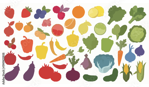 Hand Drawn Fruit and Vegetable Color Spectrum Vector Illustration for Nutrition