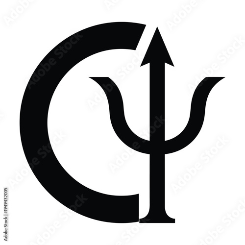 Abstract Symbol: Combined Circle, Arrow, and Psi (Psychology) - Black on White