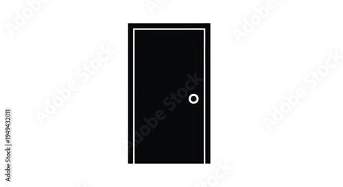 A minimalistic depiction of a black door on a white background