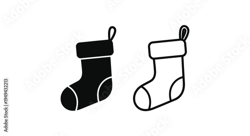 Two christmas stocking icons solid and outlined styles black and white