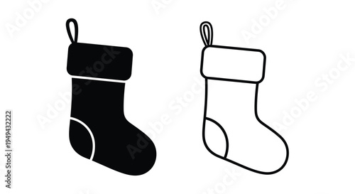 Two christmas stockings one solid black and one outlined in white