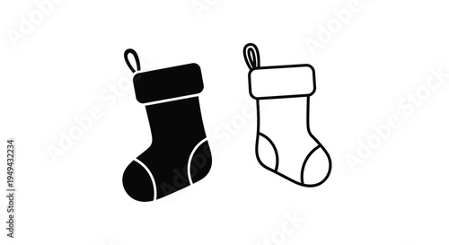 Two christmas stockings one filled and one empty in black and white