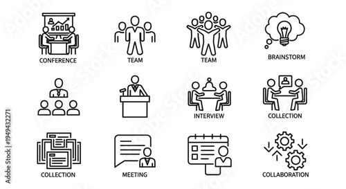 Business icons depicting meetings teamwork and collaboration concepts