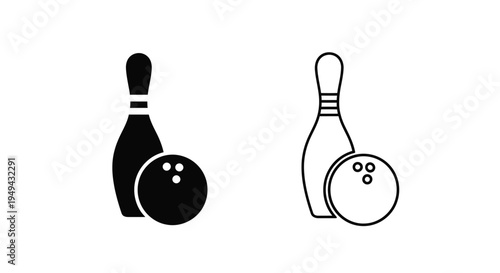 Bowling pin and ball icons depicted in black and white