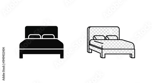 Two bed icons a solid black version and a line art depiction