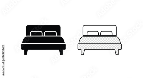 Two bed icons one solid black one outlined with checkered pattern