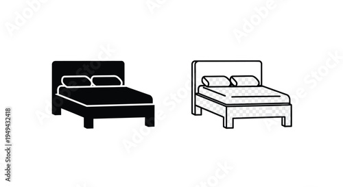 Two black and white line art depictions of a standard bed