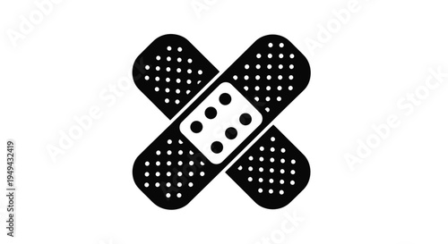 Two adhesive bandages crossed simple black and white medical illustration