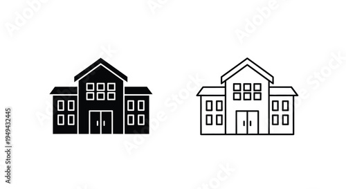 Simple black and white line drawing of two identical houses