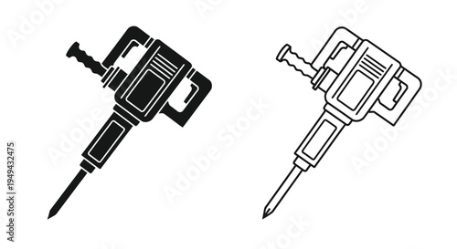 Two black and white illustrations of a jackhammer tool