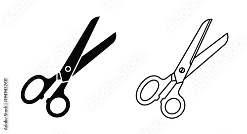 Two pairs of scissors shown in black fill and outline styles