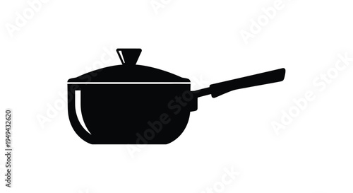 Simple black silhouette of a saucepan with a lid and handle