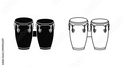 Black and white illustration of two pairs of conga drums
