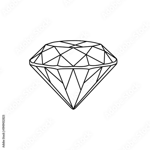 Diamond Outline Gemstone Icon on White