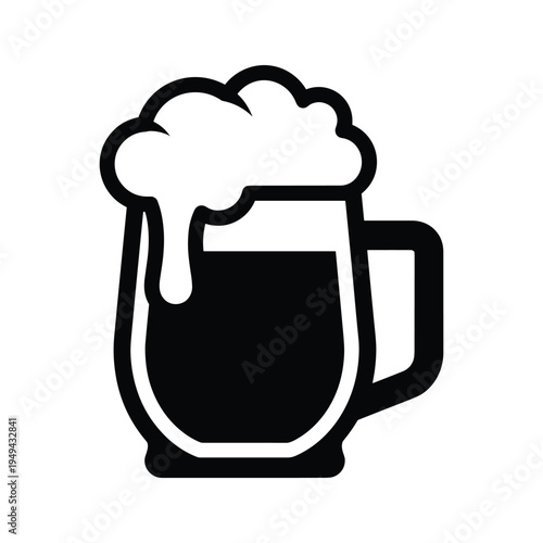 Simple Black and White Icon of a Beer Mug with Foam, Vector Graphic for Commercial Use