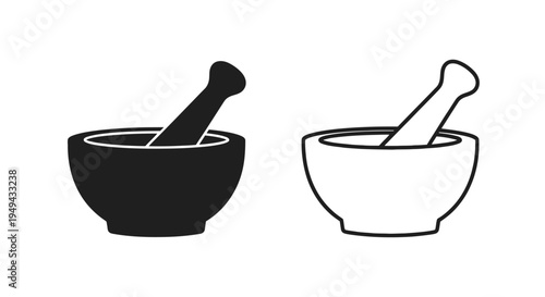 Two mortar and pestle icons solid black and checkered white