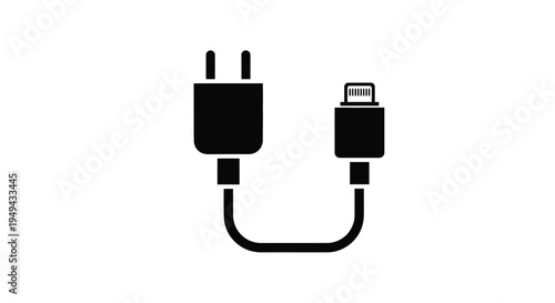 Black and white illustration of a usb and lightning connector cable