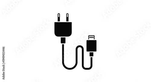 Black and white illustration of a dual connector charging cable