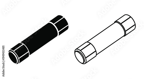 Black and white illustration of two cylindrical objects with end caps