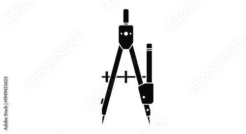 A black silhouette of a drafting compass a tool for drawing circles