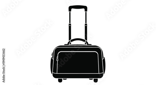 A black and white silhouette of a rolling travel bag with handle