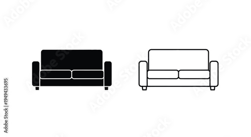 Black and white line art depicting two modern sofa silhouettes