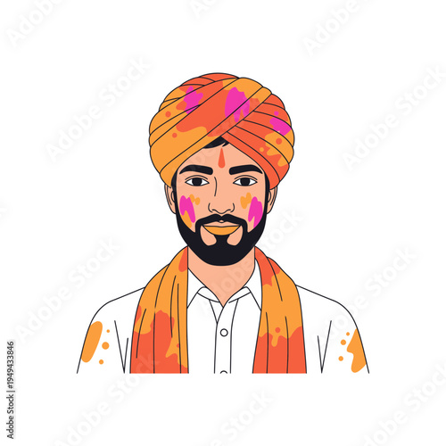 Man with Turban Covered in Holi Powder