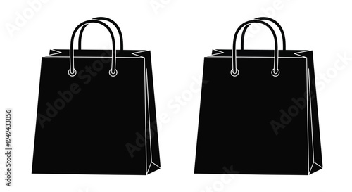 Two black paper shopping bags presented on a white background