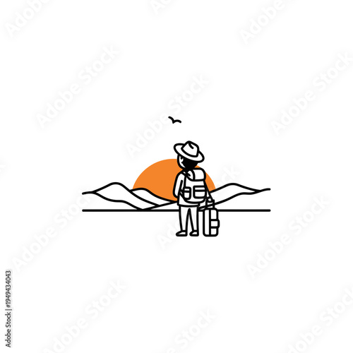 Wanderer Gazing at Sunset over the Hills