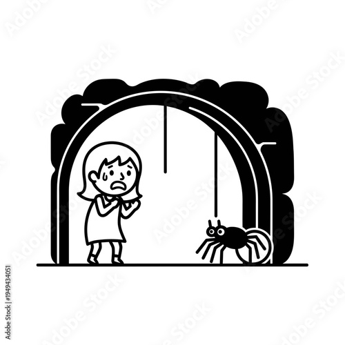 Frightened Girl with Spider in Closet