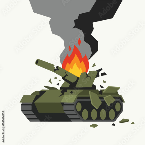 vector of damaged ground war vehicles burned by missile attack 05