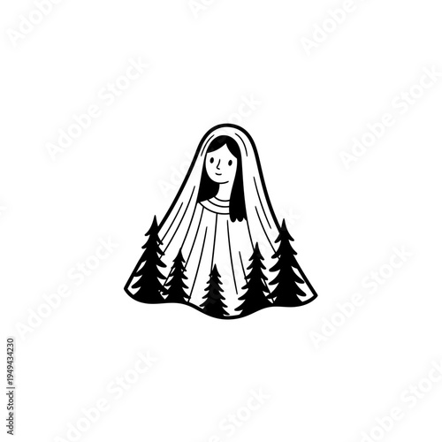 Forest Nymph Portrait Minimalist Doodle Style