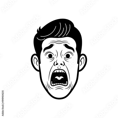Cartoon Man's Face Expressing Fear and Panic