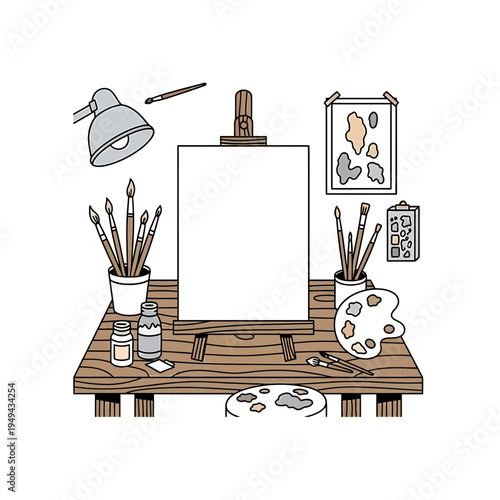Artist's Studio with Easel and Supplies