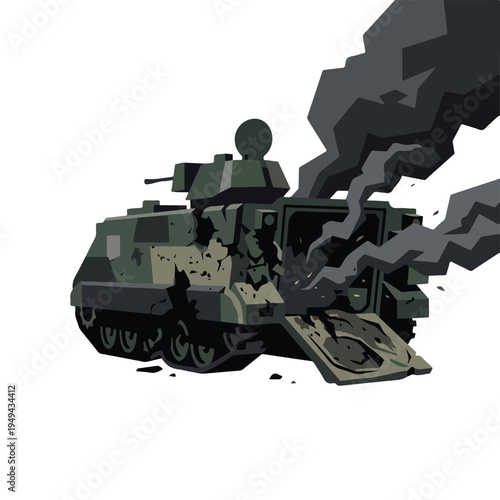 vector of damaged ground war vehicles burned by missile attack 4