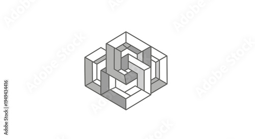 Abstract Cubic Structure Illusion Geometric Design