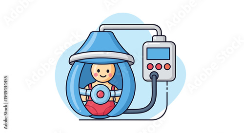 Baby in Incubator Pod with Medical Equipment, Neonatal Care Concept