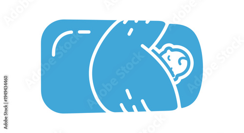 Baby Wrapped in Blue Swaddle Blanket, Newborn Sleep Icon, Comfort and Security