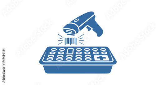 Barcode Scanner Over Medical Tray with Numbers and Cross Symbol