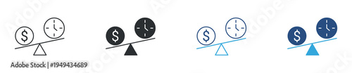 Time money balance icon set. Productivity concept. Vector illustration.