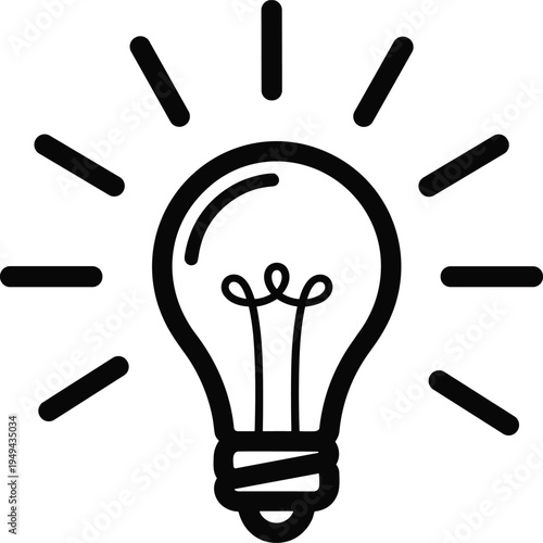 Black lightbulb with rays on white background light bulb idea 4 inspiration innovation