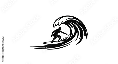 Black silhouette of a surfer riding a wave on a surfboard in motion