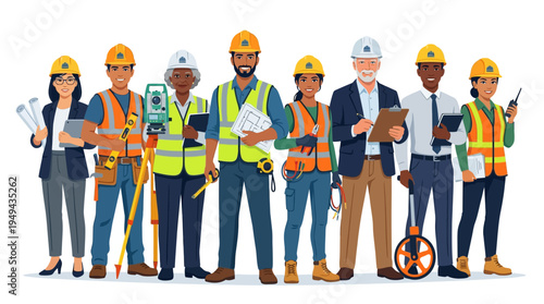 Construction workers in safety gear.